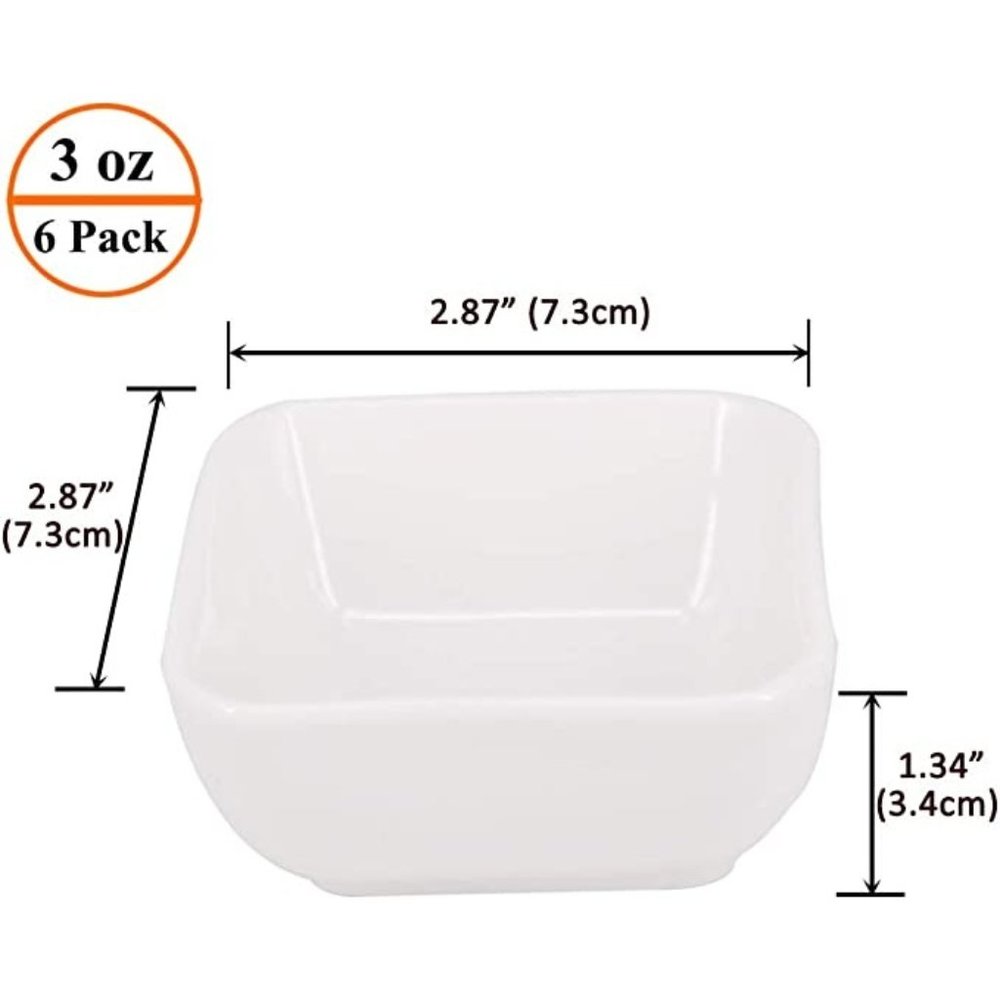 3 oz White 6 Piece Porcelain Bowls for Tomato, Soy, BBQ and Other Dipping Sauces